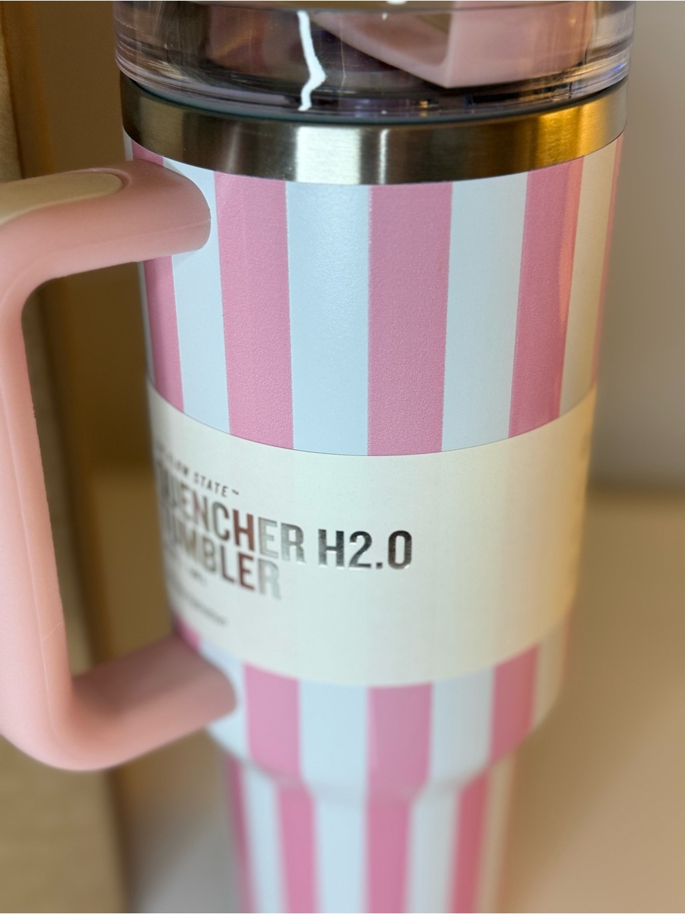 New! Stanley Quencher Pink & White Striped Insulated Tumbler . 40 oz - Picture 5 of 8